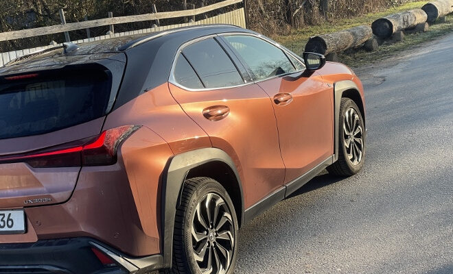 Lexus UX 300h F Sport von der Seite und Felgen