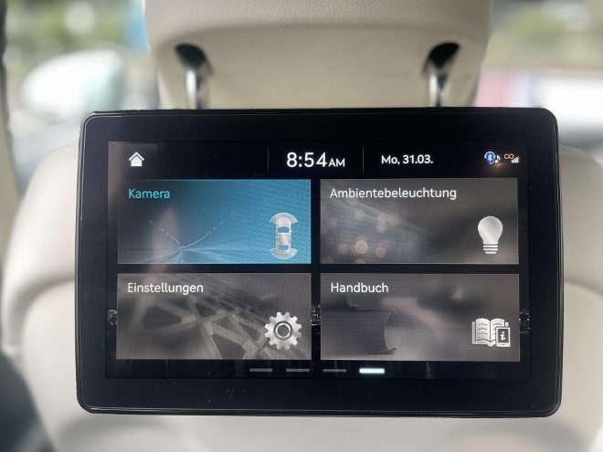 Genesis Electrified G80 hintere Bildschirm, Menü auf dem Touchscreen
