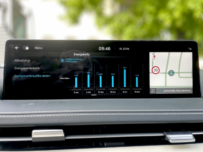 Genesis Electrified GV70 Anzeige des Verbrauchs auf dem Bildschirm
