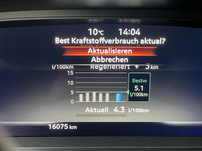 Nissan Qashqai e-Power Hybrid Facelift: Anzeige des Verbrauch Bestwert im Cockpitdisplay